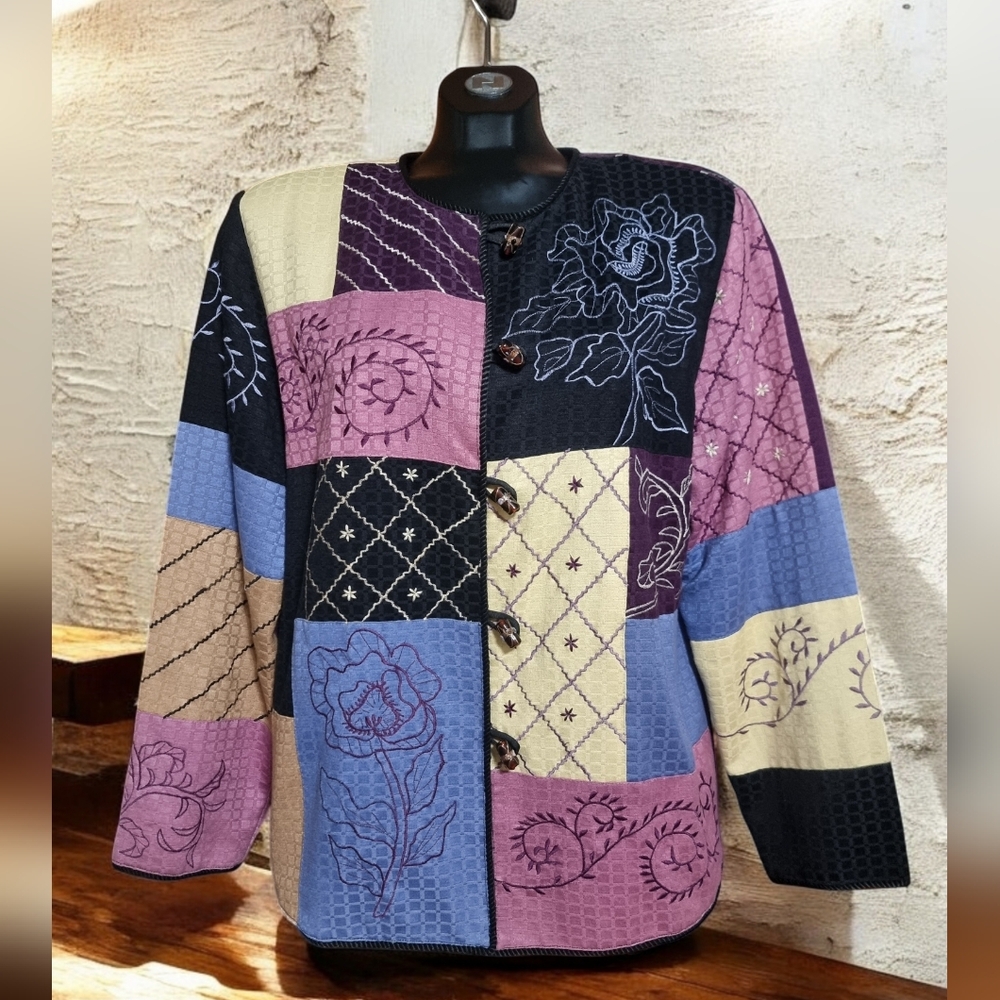 Allure Embroidered Colorful Patchwork Vintage Blazer Jacket Ladies Sz M
